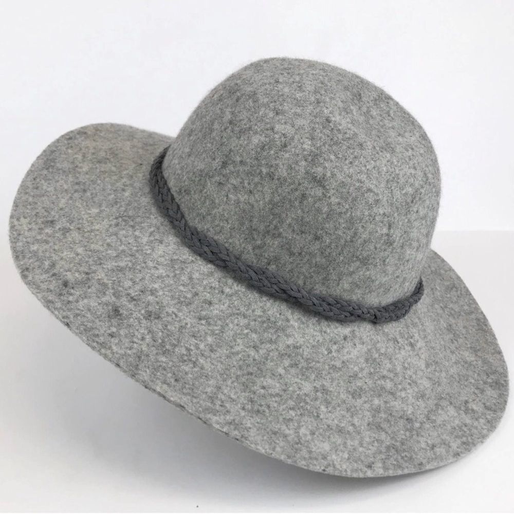 Lucky Brand Women's Felted Wool Roped Band Gray Floppy Boho Fall Winter Sun Hat